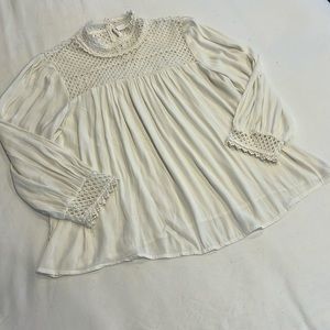 Gap White Sheer Blouse with high neck and crochet details